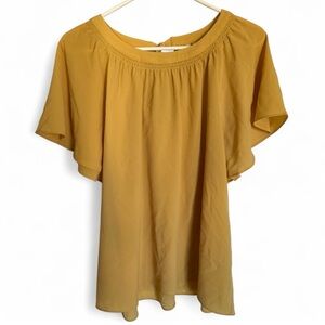 Women’s Size XL Mustard Yellow Cato Flowy Semi-Sheer Round Neck Keyhole Back Top